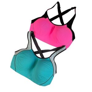 Victoria’s Secret VSX Sport Pink and Teal Set of 2 Sports Bras 34DD #2066